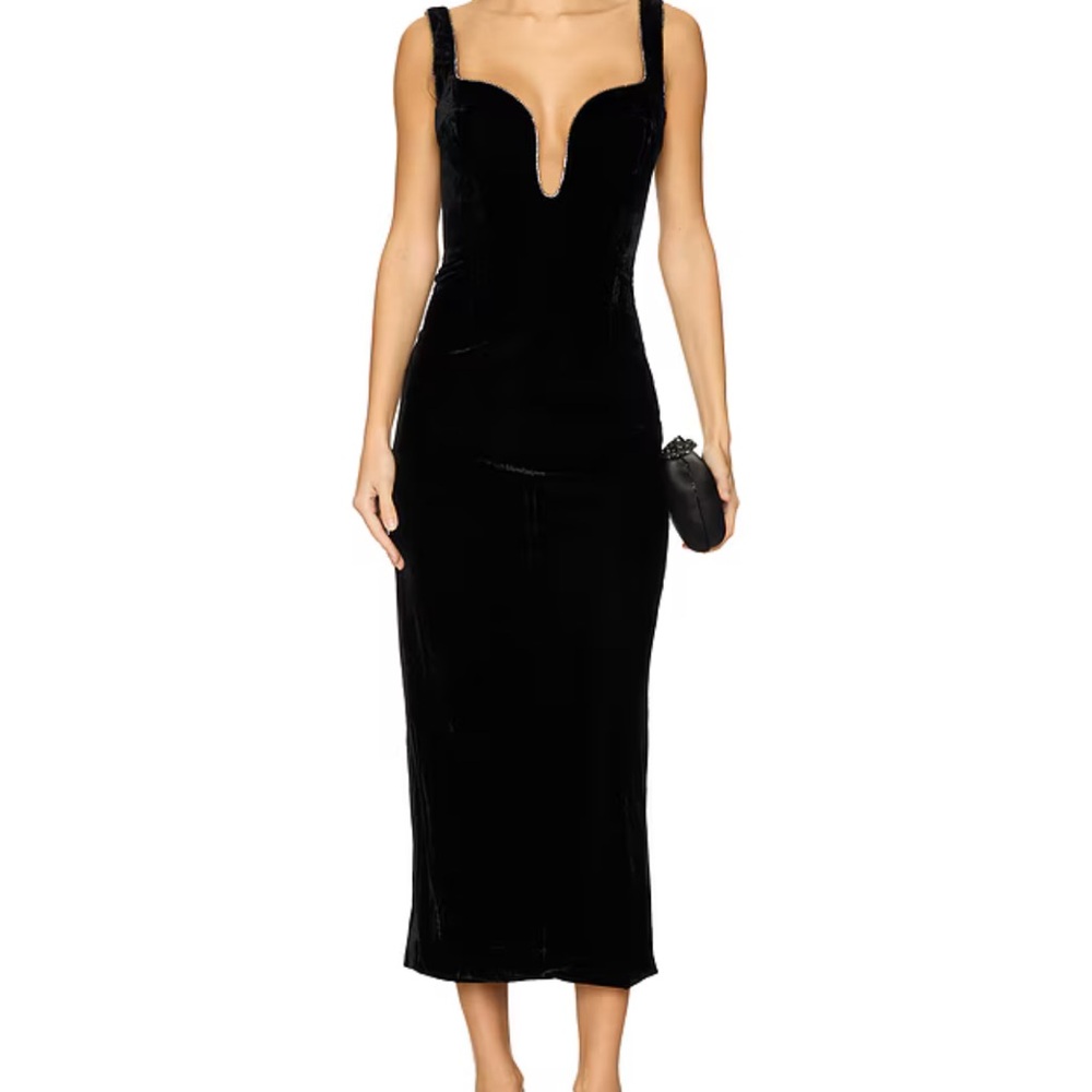 Bardot Brooklyn Velour Midi Dress in Black